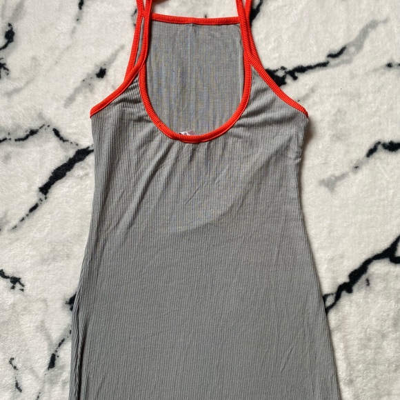 Grey Below the Knee, Stretchy Italian Square Neckline Dress - Picture 2 of 11
